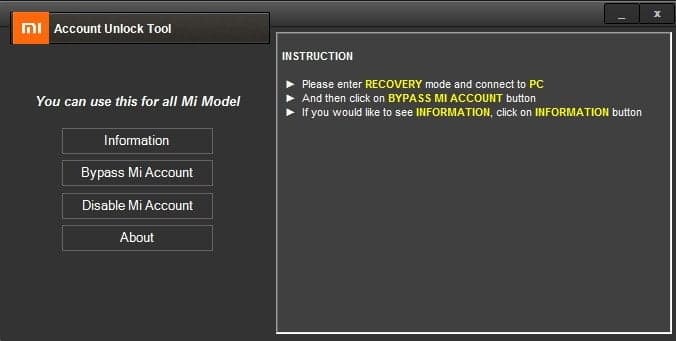 Download Mi account Unlock Tool | Bypass Mi Cloud Verification